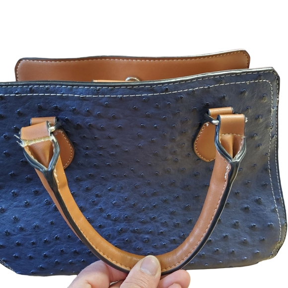 London Fog Blue and Brown Women's Satchel Bag With Detachable Strap - Picture 15 of 16